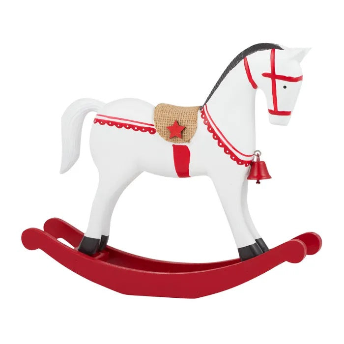 Twig and feather wooden rocking horse decoration red 26cm