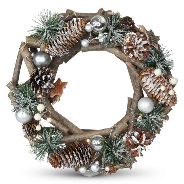 Wreath – Snow Dusted Spruce Conifer – Light Up - 30cm