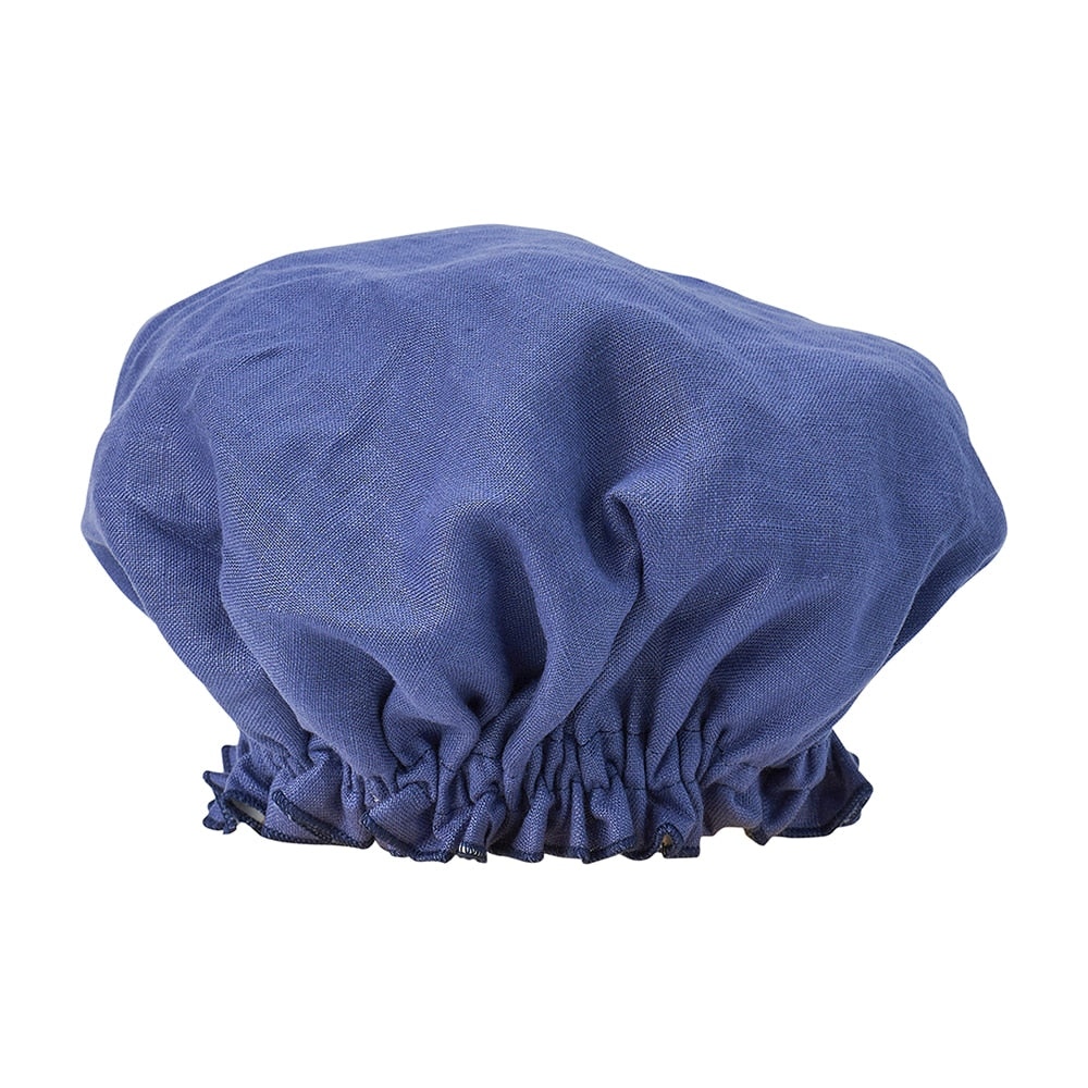Twig and Feather linen shower cap in pacific blue